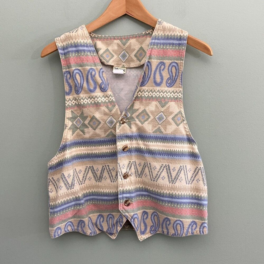 Vivaldi Vintage Southwestern Vest Womens Medium Aztec Button Up Cotton Western